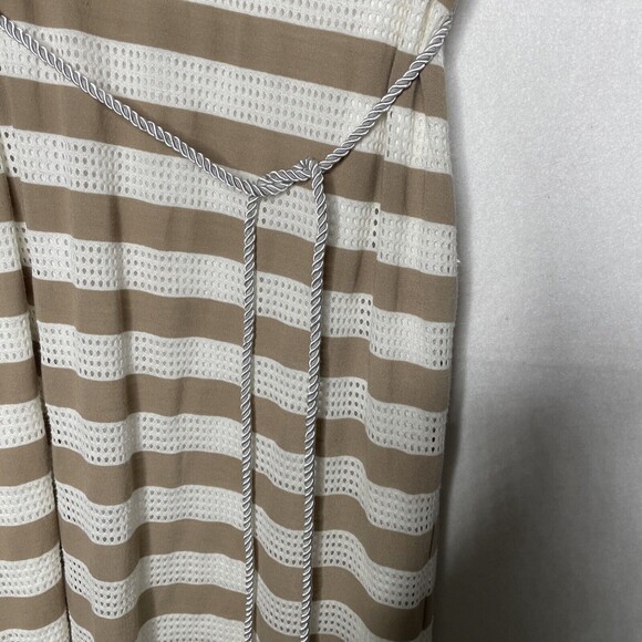 Sharagano Size 8 Dress with Belt White and Brown Striped Lined Rayon Polyester - Picture 3 of 9